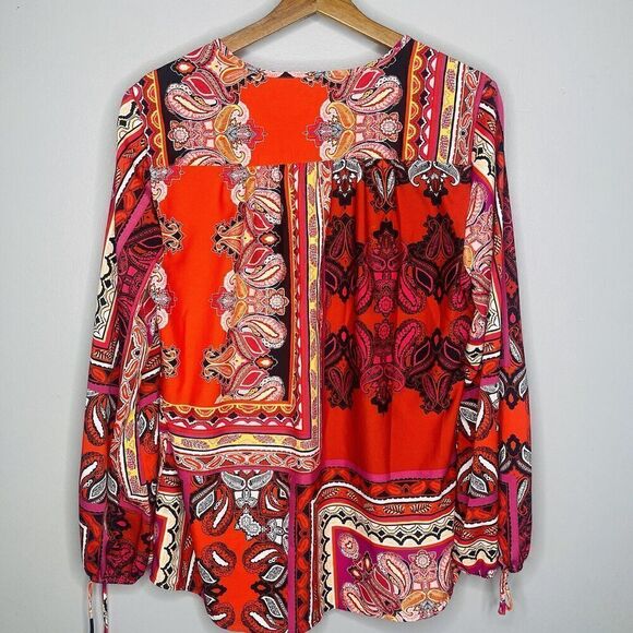 Chicos Womens Patched Paisley Peasant Top Red Size 1 Or Small New - Picture 6 of 6